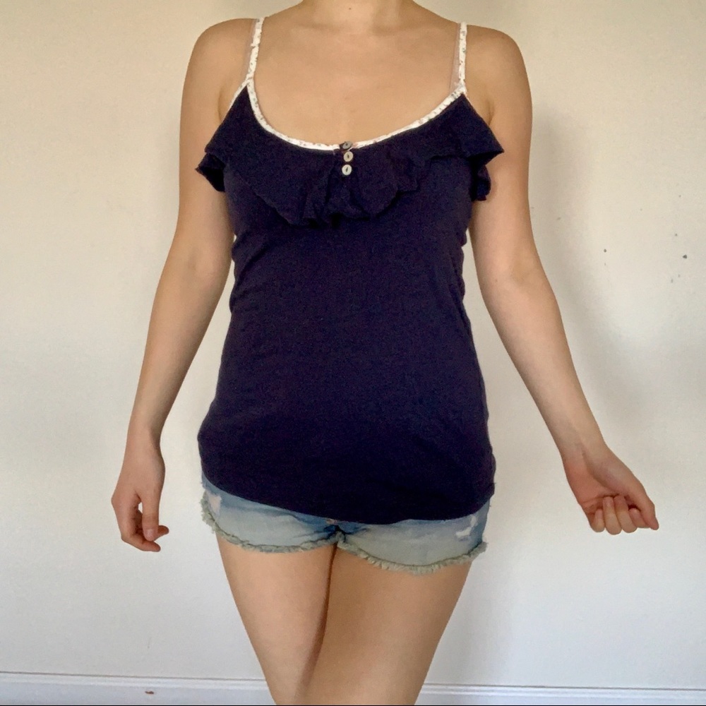 🍍 Wet Seal navy cami ruffle & floral details sz S